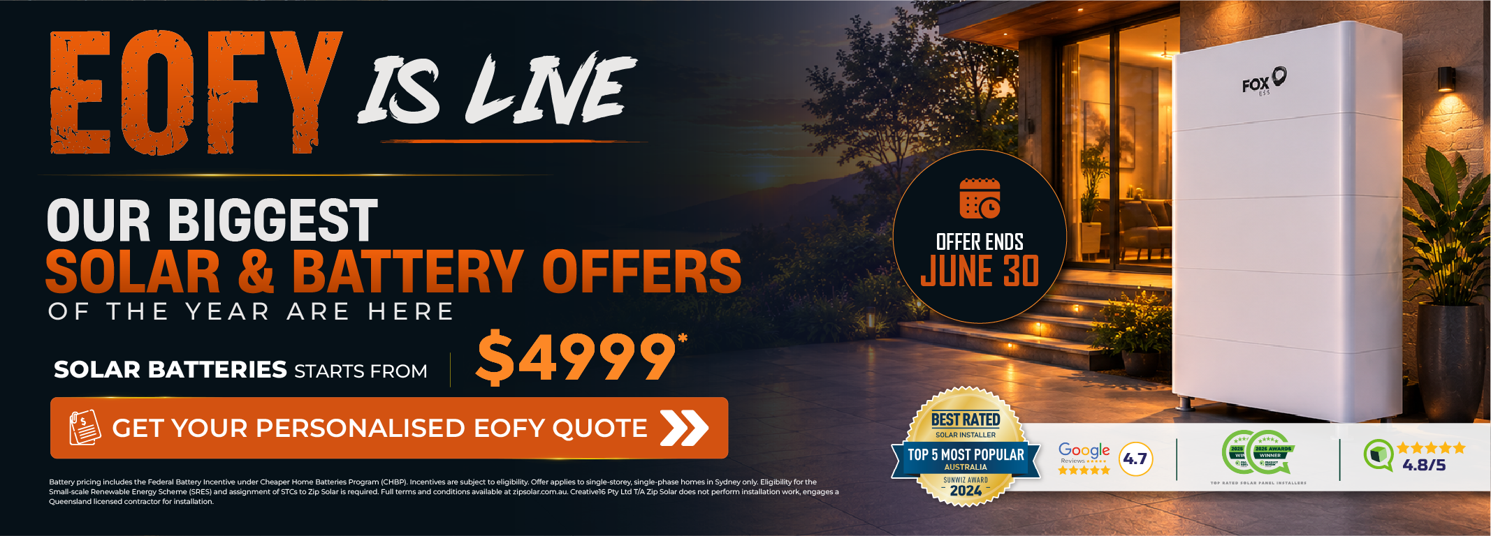Solar panel system sale banner for New south wales metro location