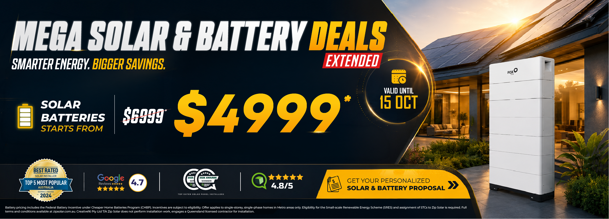 Solar panel system sale banner for New south wales metro location
