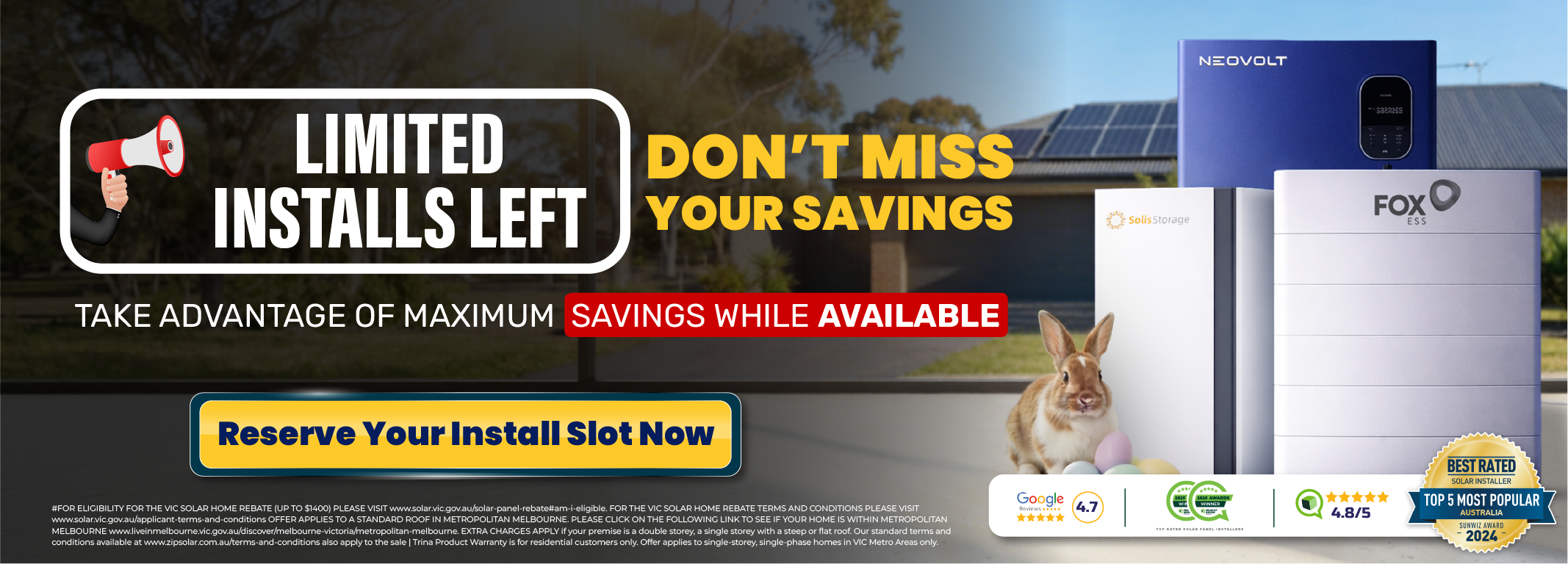 Solar panel system sale banner for New south wales metro location