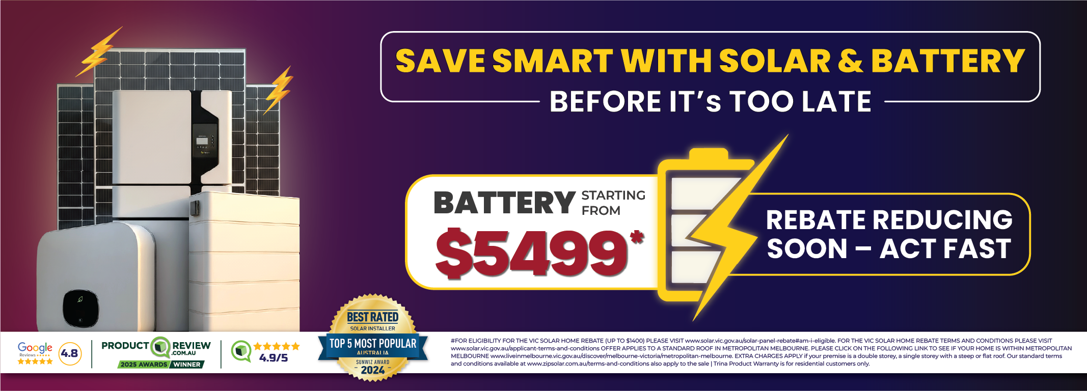 Solar panel system sale banner for New south wales metro location