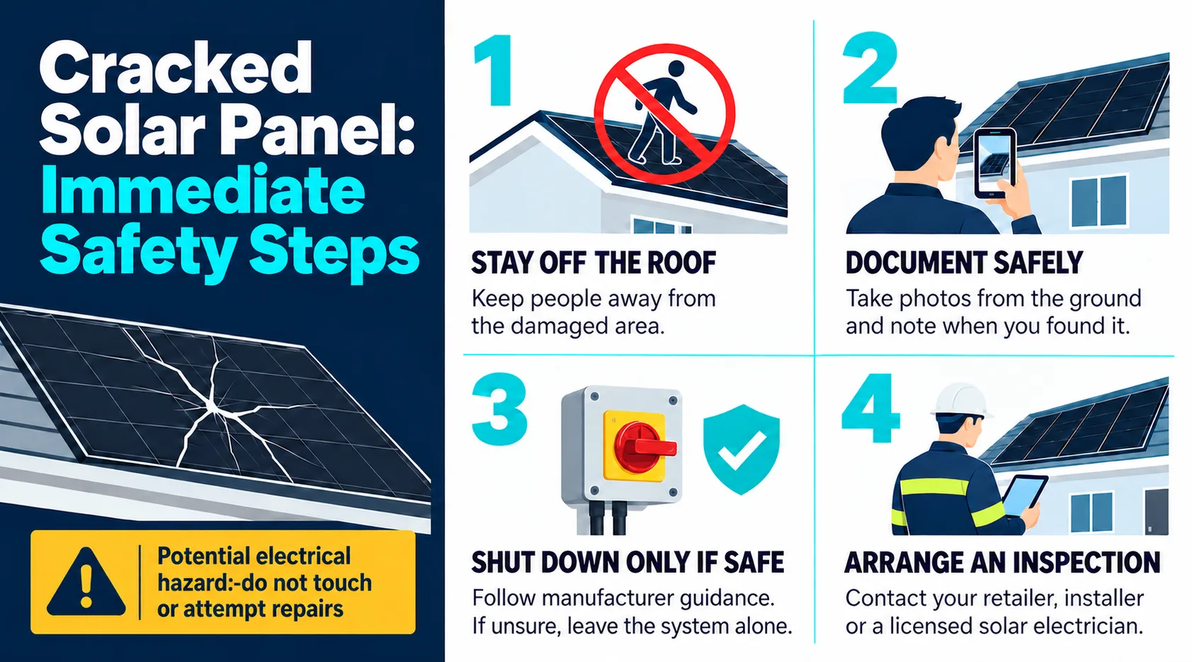 Four immediate safety steps for a cracked solar panel