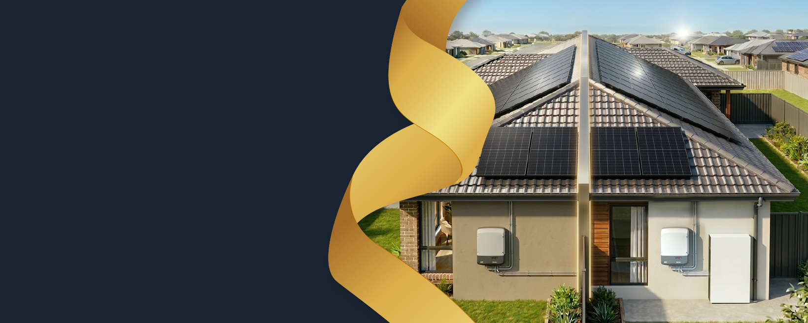 Residential rooftop solar system in Australia with inverter and battery units, illustrating grid-tied and hybrid solar inverter systems