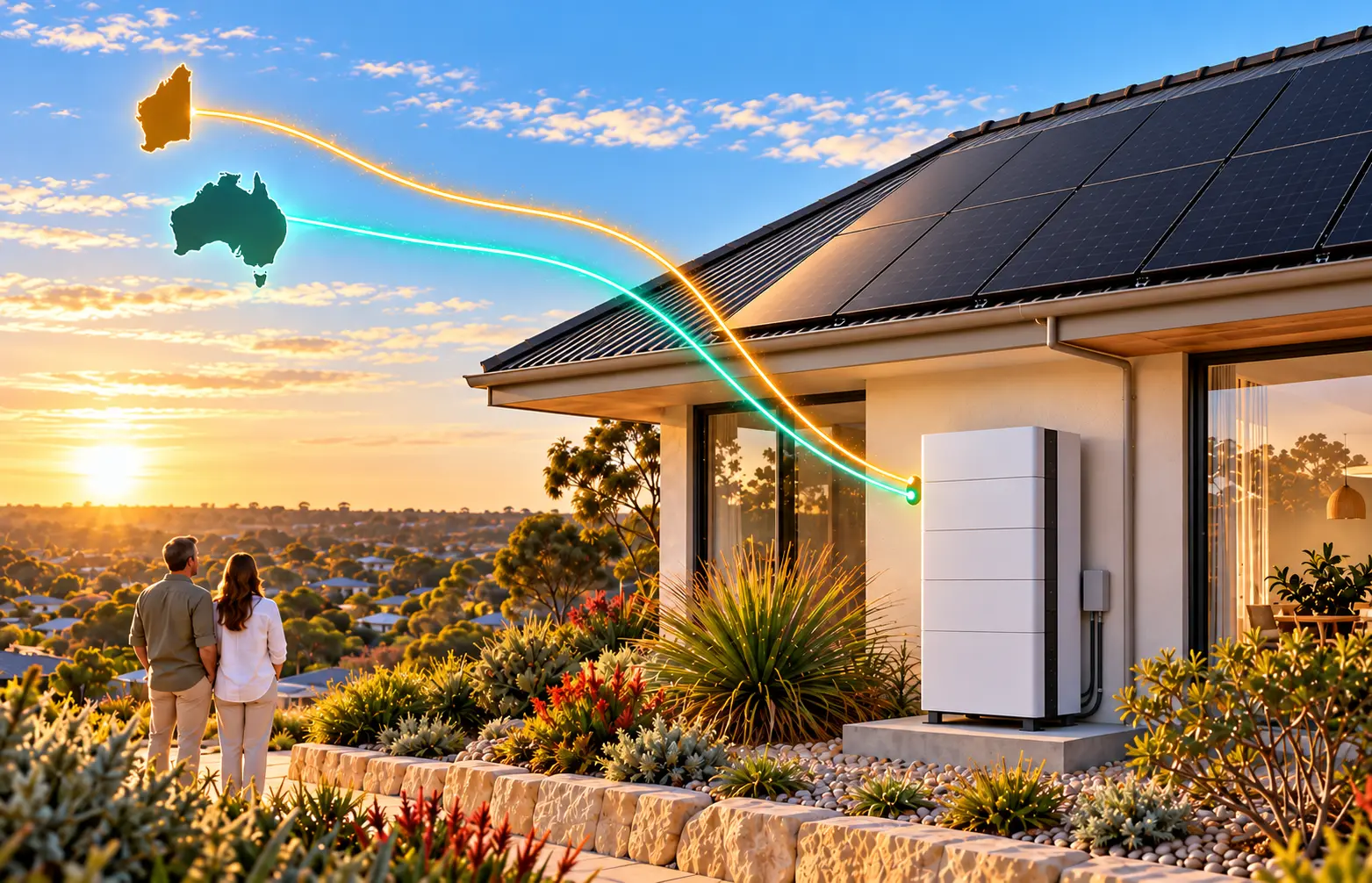 WA solar home with rooftop panels and battery.