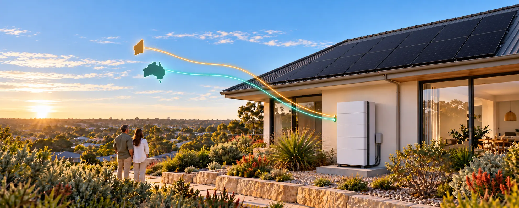 Australian home with solar panels and battery illustrating WA and federal rebates.