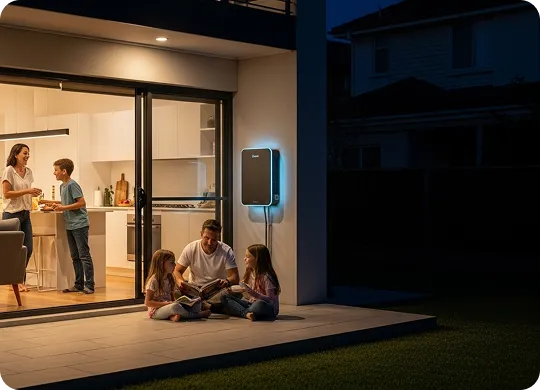Family enjoying reliable solar battery power at home