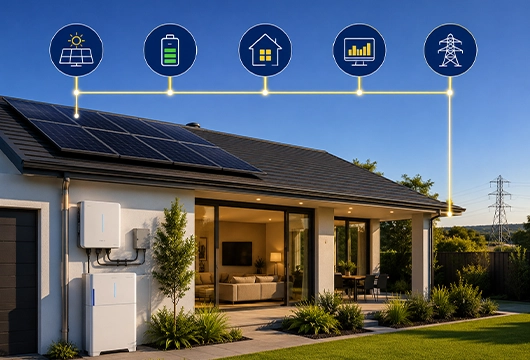 Professional installation of a 42kWh solar battery package with rooftop solar panels for Australian residential properties.