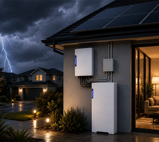 42kWh solar battery package supporting off-grid and near off-grid living with reliable solar energy storage during severe weather.