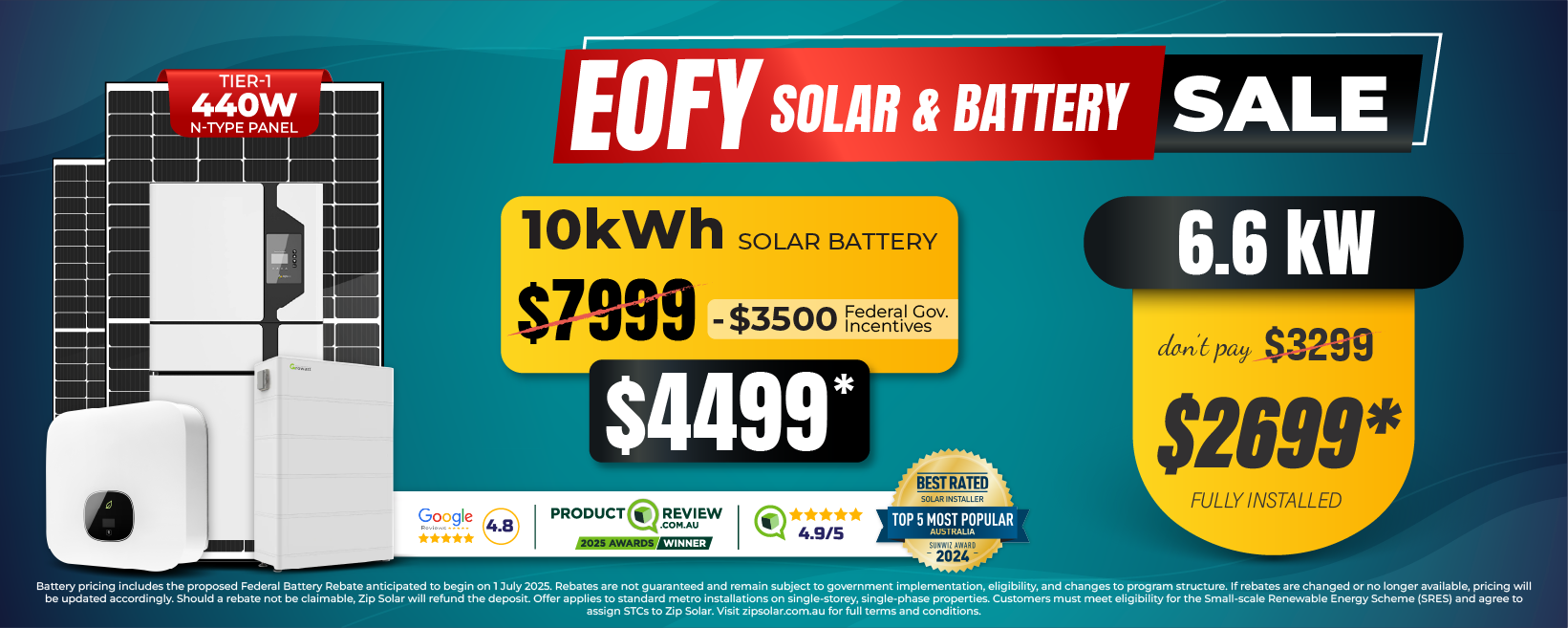 6.6kw solar panel system sale banner for Australian location